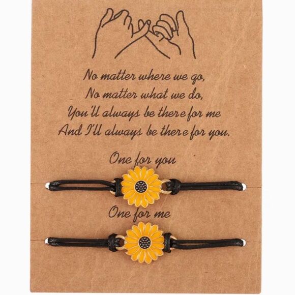 Jewelry - NEW PAIR OF SUNFLOWER CHARM FRIENDSHIP/UNISEX ADJUSTABLE FAUX LEATHER BRACELETS